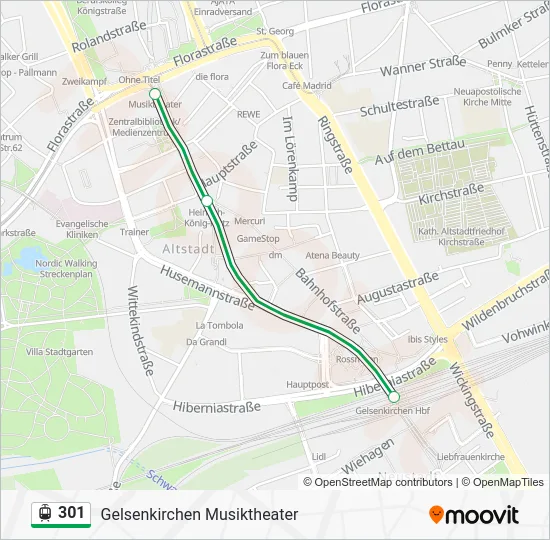 Трамвай 301: карта маршрута