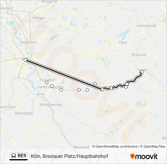 Автобус RE9: карта маршрута