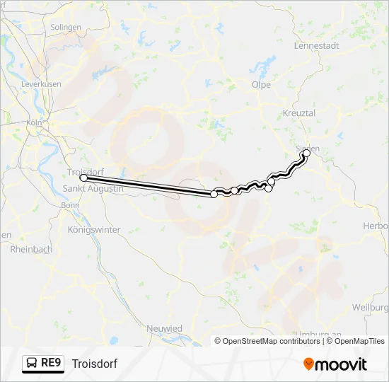 Автобус RE9: карта маршрута