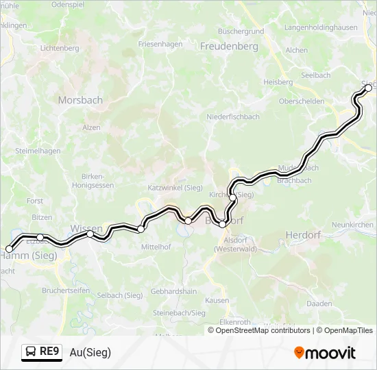 Автобус RE9: карта маршрута