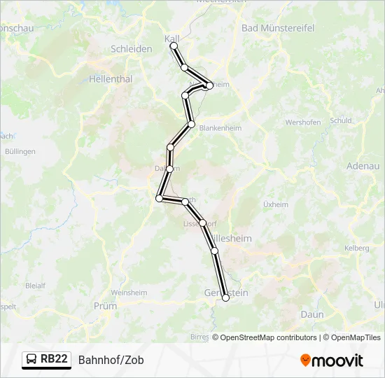 Автобус RB22: карта маршрута