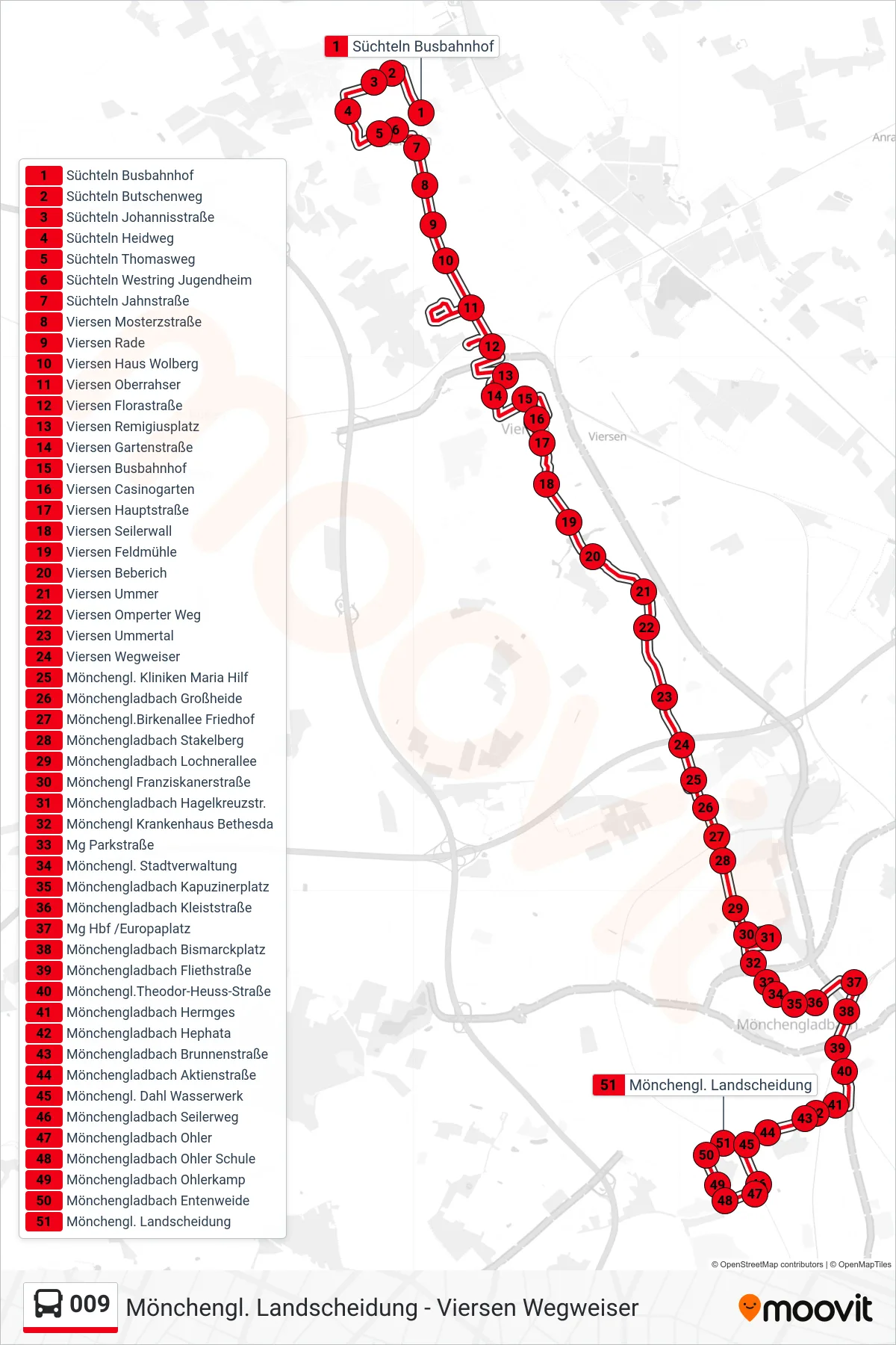 Linie 009 (Bus) Richtung Mönchengl. Landscheidung: Route und Haltestellen auf der Karte