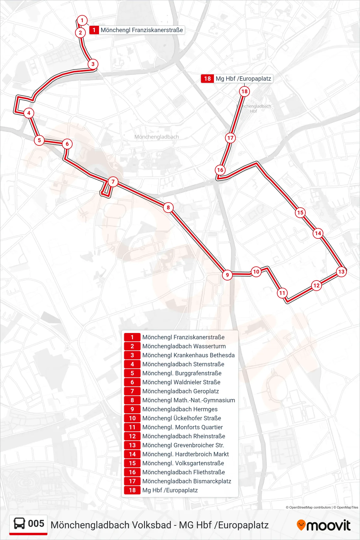 Linie 005 (Bus) Richtung Mg Hbf /Europaplatz: Route und Haltestellen auf der Karte