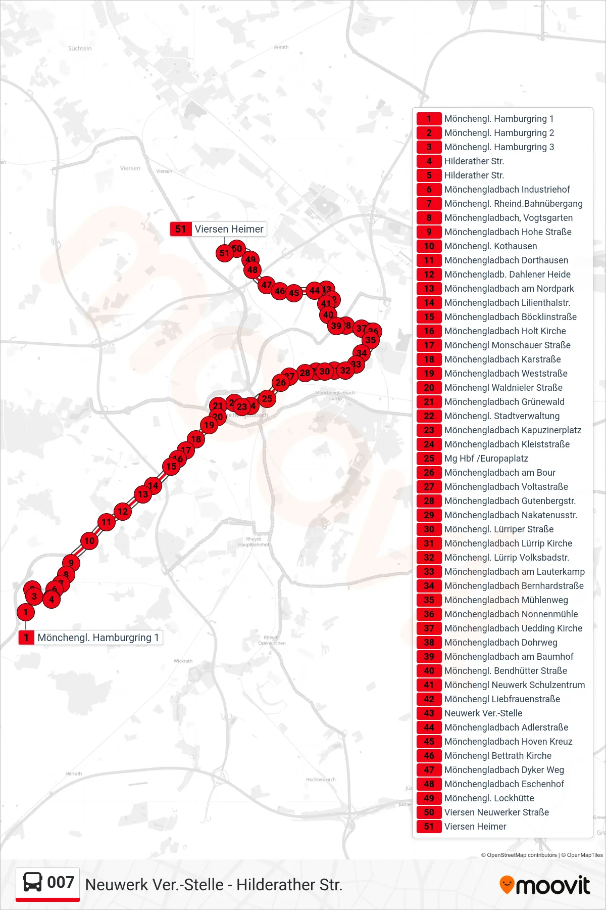 007 bus Line (Viersen Heimer) route and stops on a map