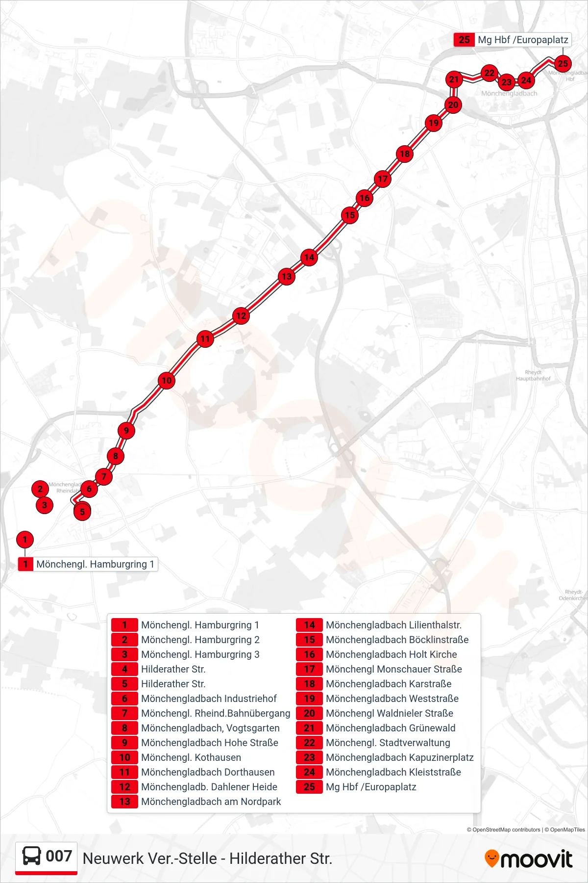 Linie 007 (Bus) Richtung Mg Hbf /Europaplatz: Route und Haltestellen auf der Karte