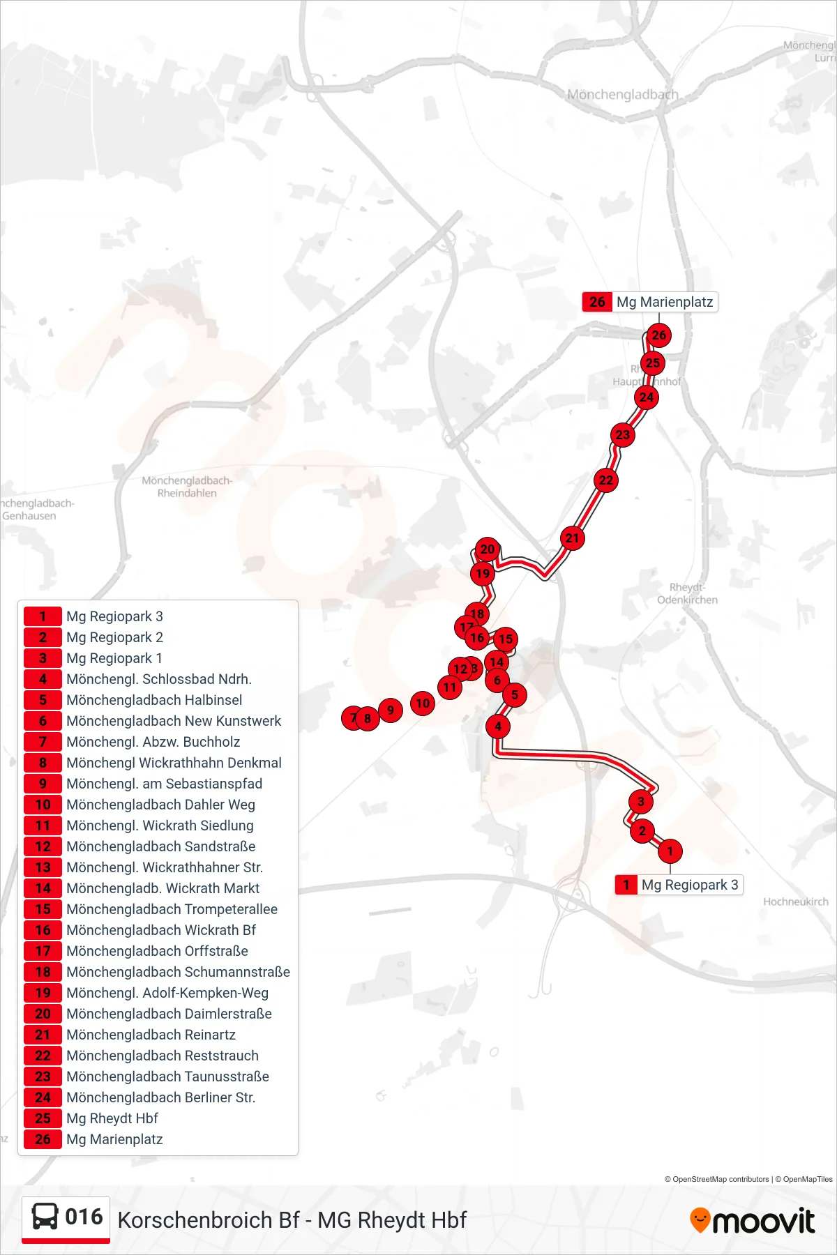 Linie 016 (Bus) Richtung Mg Marienplatz: Route und Haltestellen auf der Karte