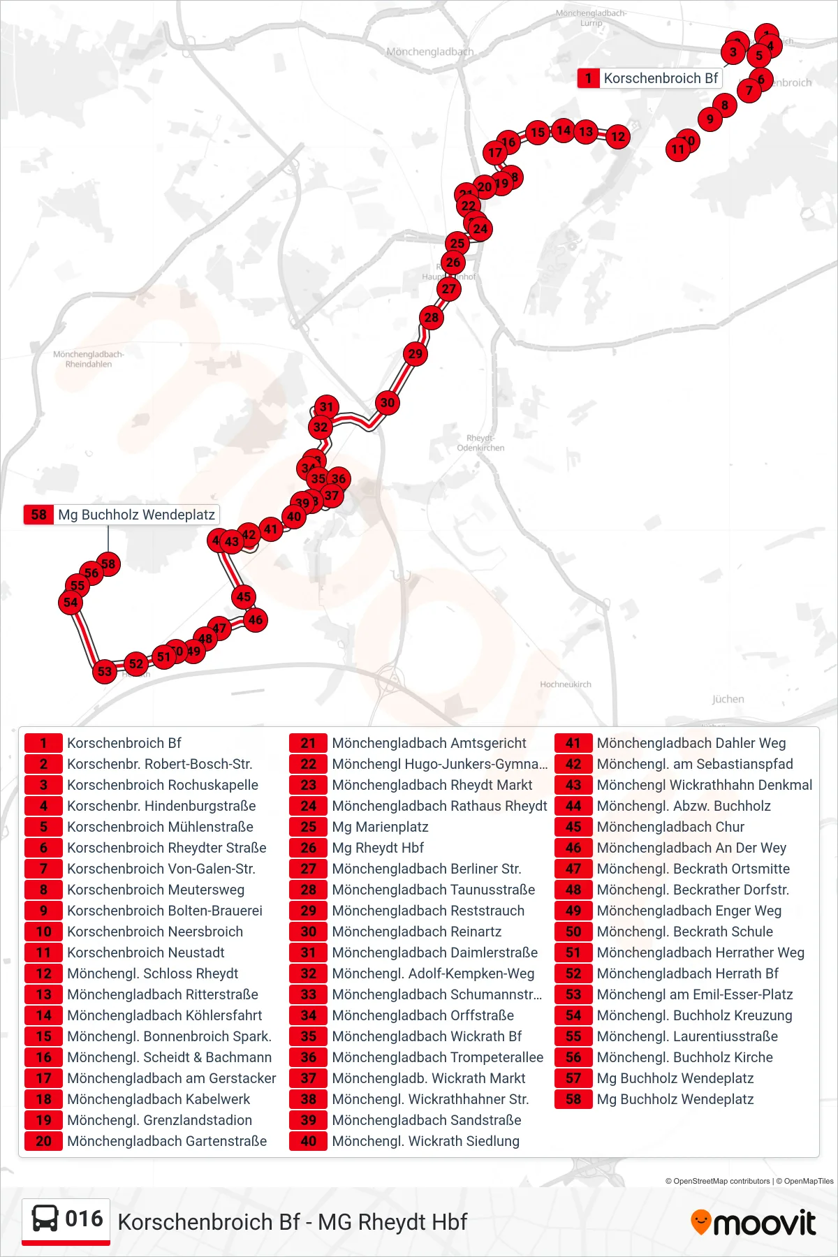 016 bus Line (Mg Buchholz Wendeplatz) route and stops on a map