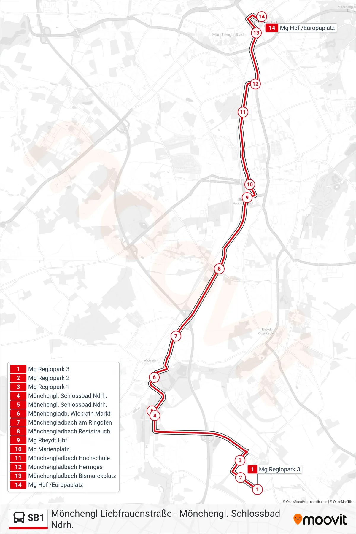 SB1 bus Line (Mg Hbf /Europaplatz) route and stops on a map