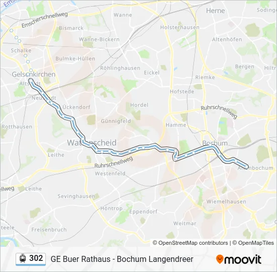 Трамвай 302: карта маршрута