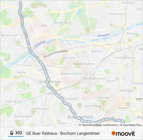 Трамвай 302: карта маршрута