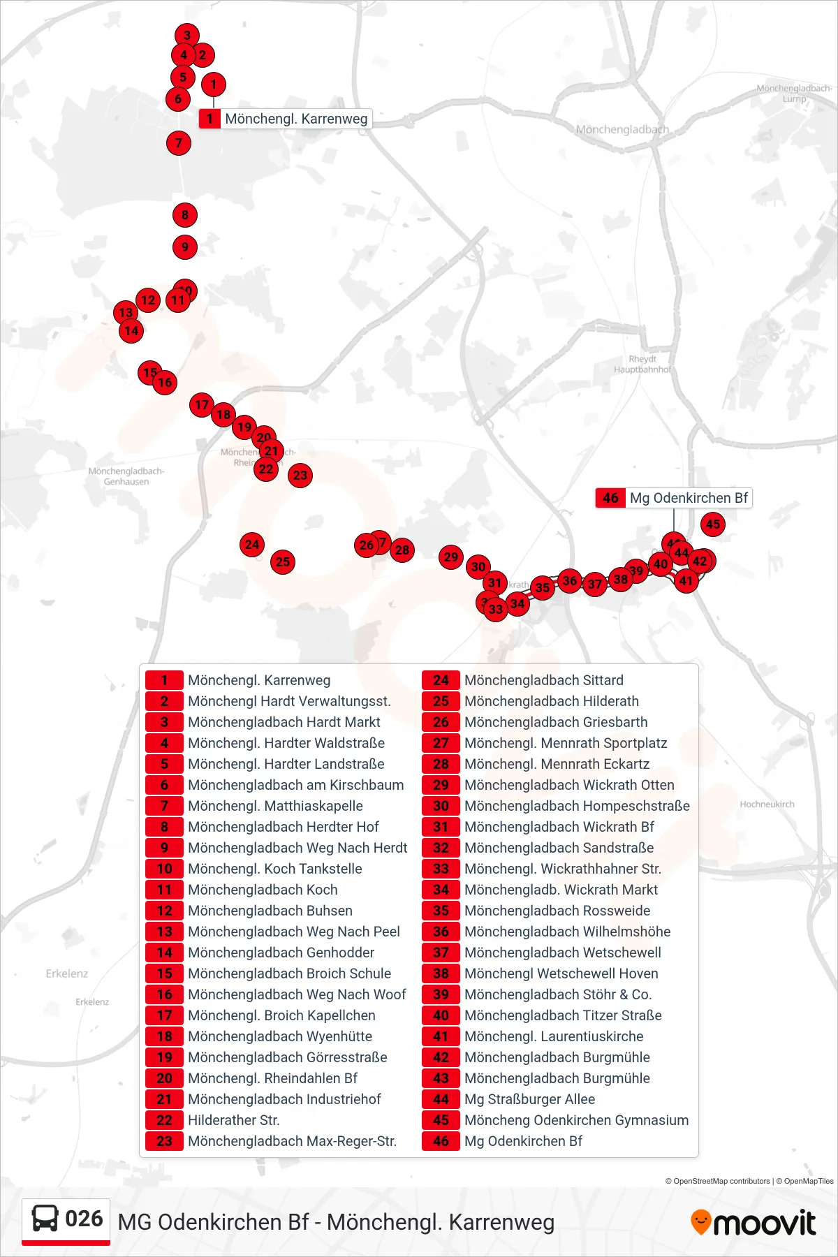 Linie 026 (Bus) Richtung Mg Odenkirchen Bf: Route und Haltestellen auf der Karte