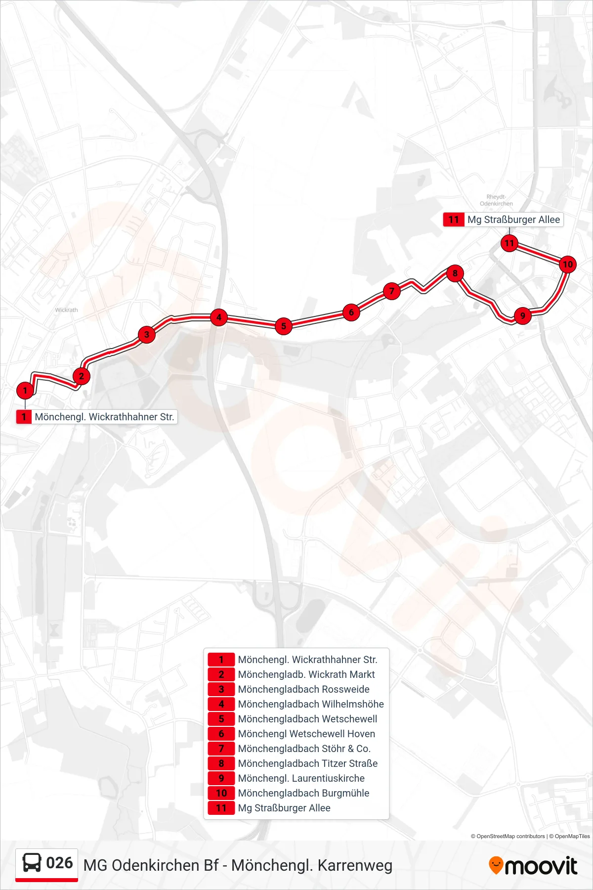 026 bus Line (Mg Straßburger Allee) route and stops on a map