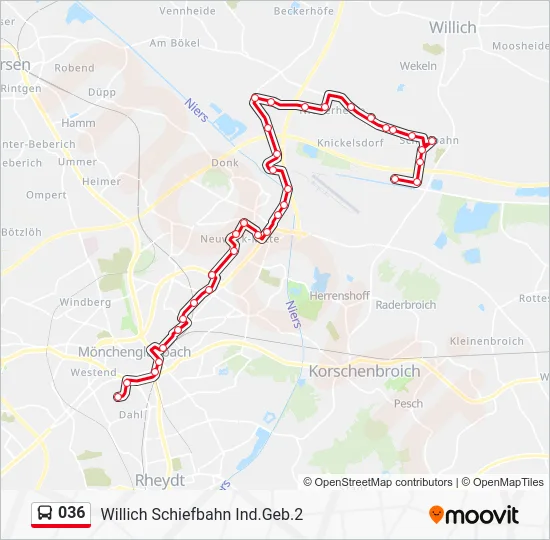 Автобус 036: карта маршрута