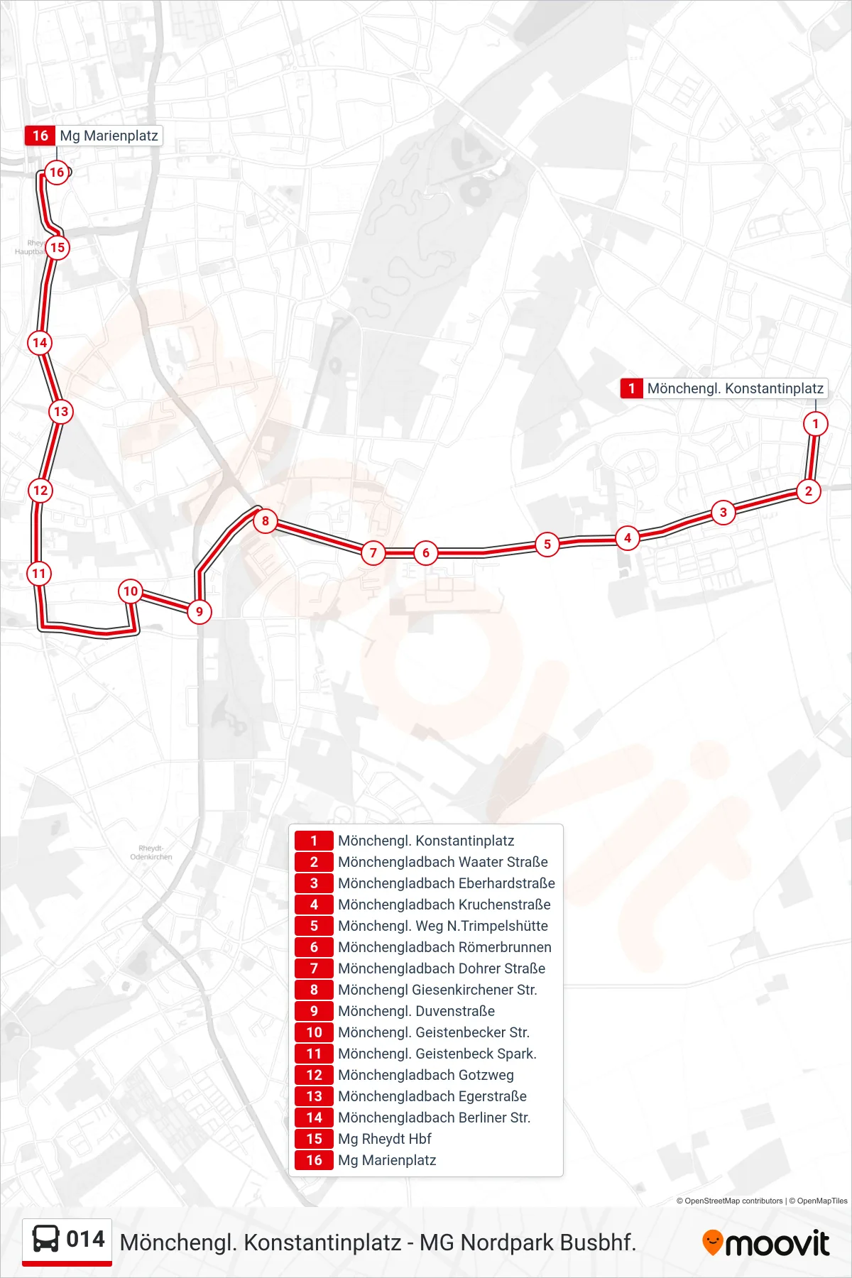 014 bus Line (Mg Marienplatz) route and stops on a map