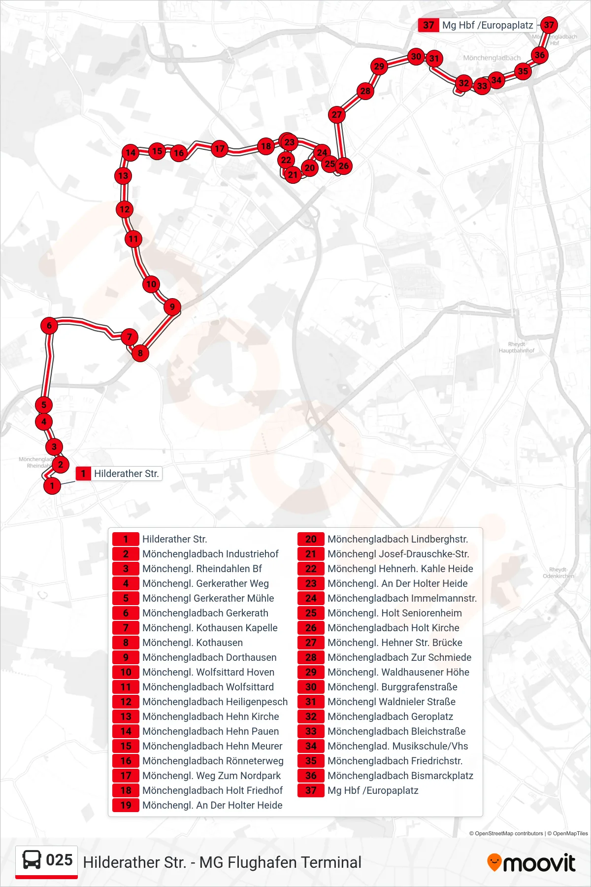 Linie 025 (Bus) Richtung Mg Hbf /Europaplatz: Route und Haltestellen auf der Karte