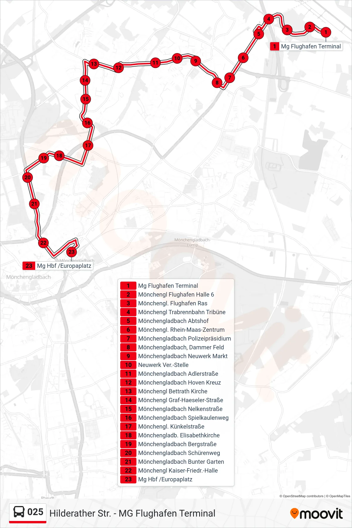 Linie 025 (Bus) Richtung Mg Hbf /Europaplatz: Route und Haltestellen auf der Karte