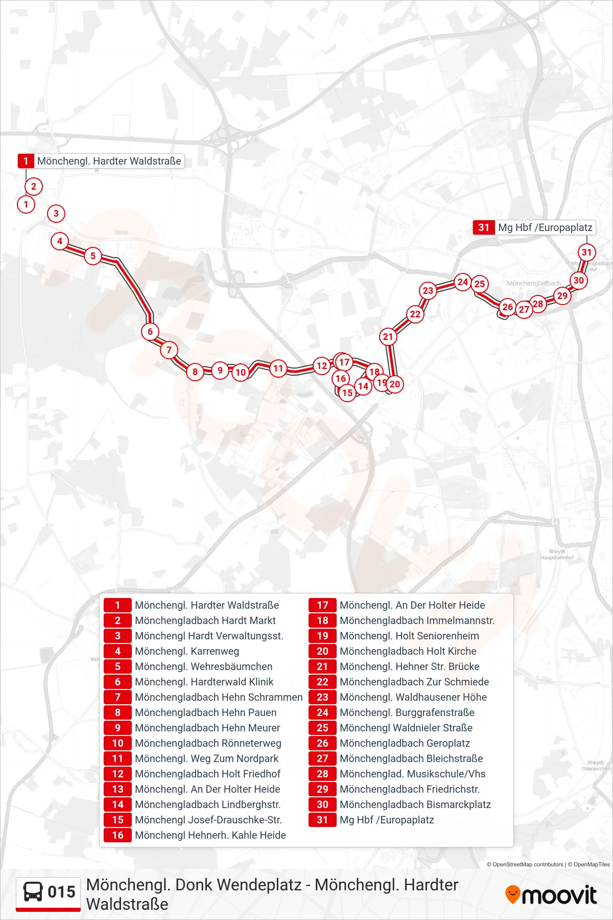 015 bus Line (Mg Hbf /Europaplatz) route and stops on a map