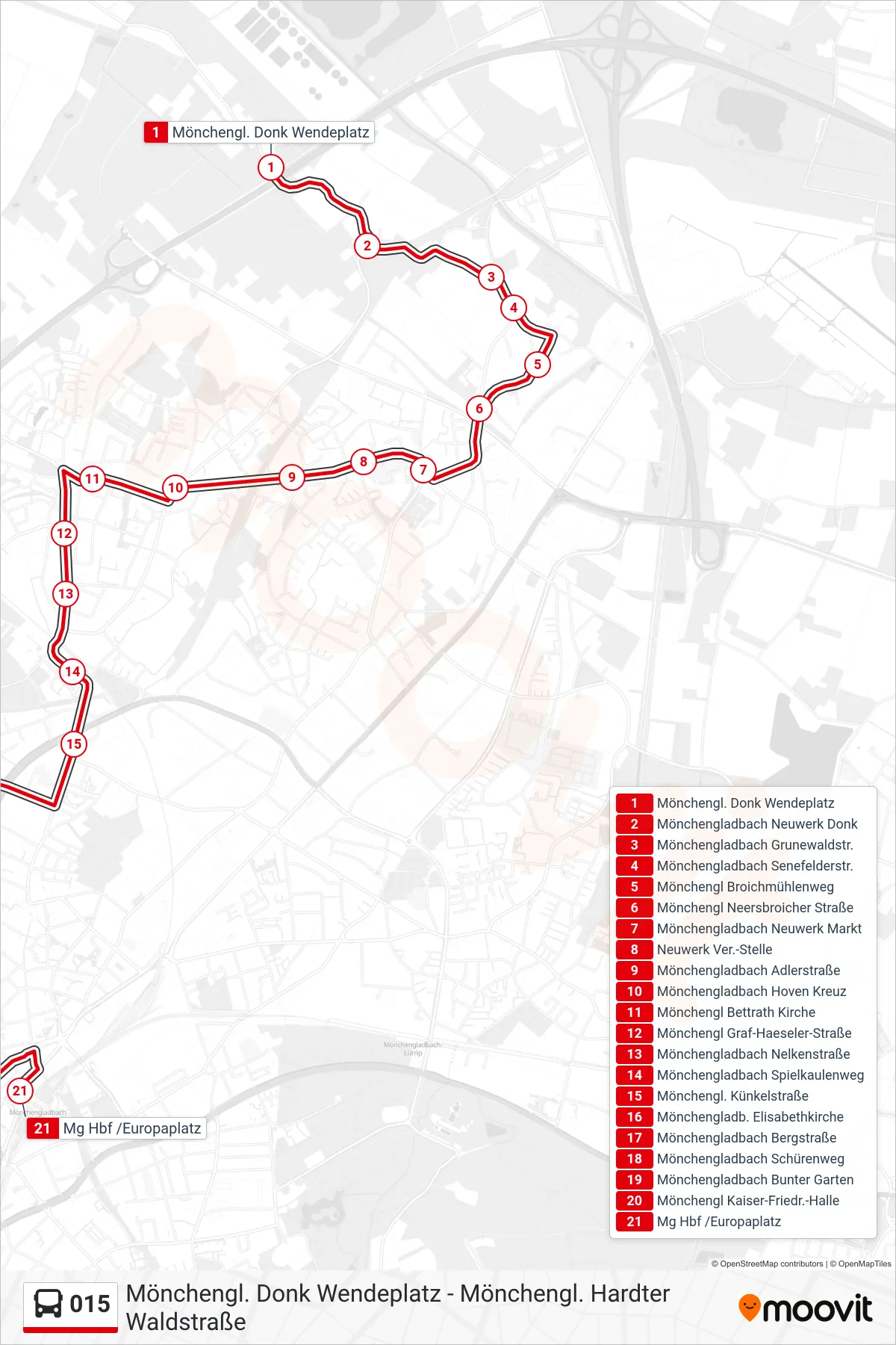 015 bus Line (Mg Hbf /Europaplatz) route and stops on a map
