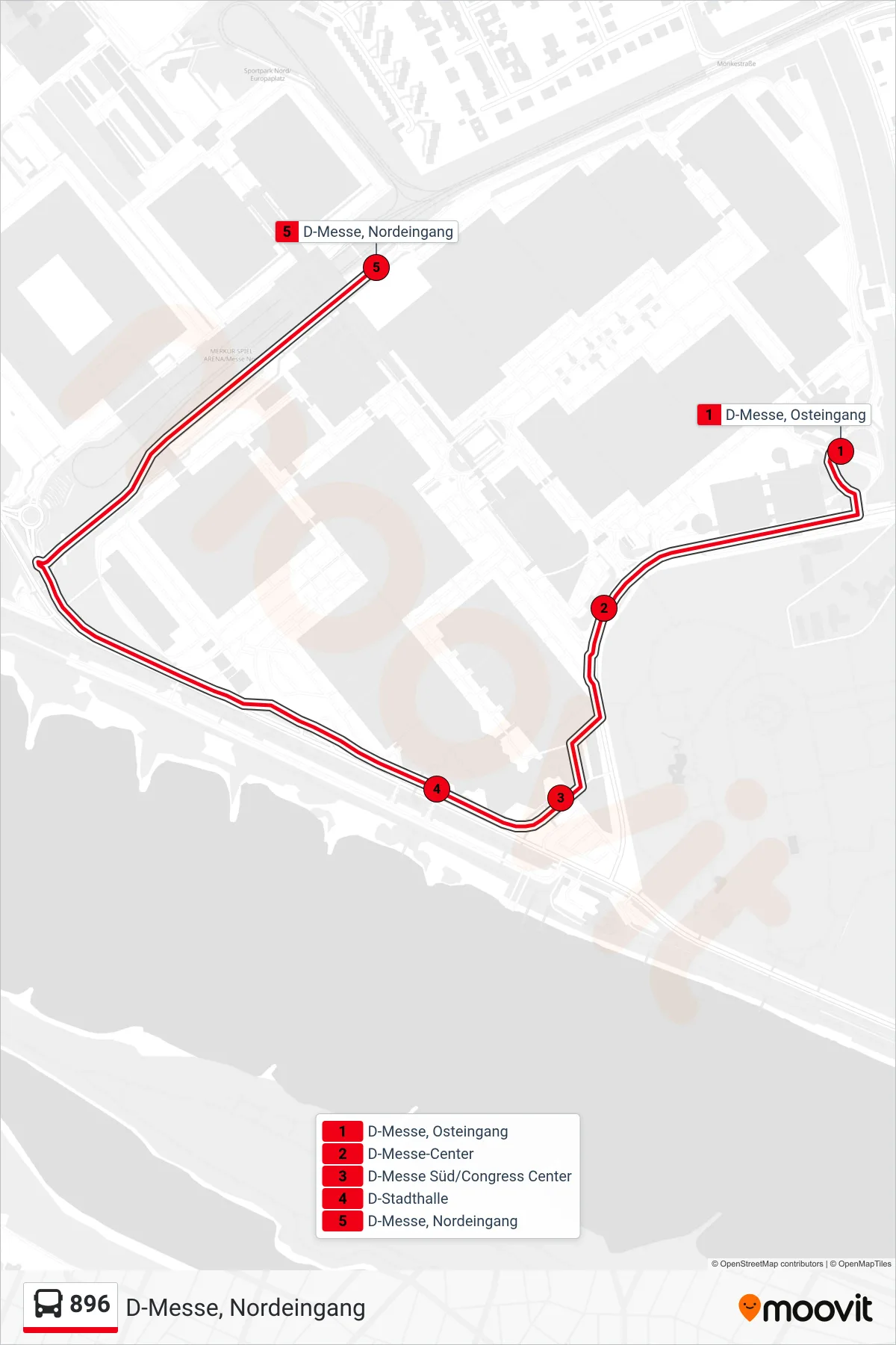 Linie 896 (Bus) Richtung D-Messe, Nordeingang: Route und Haltestellen auf der Karte