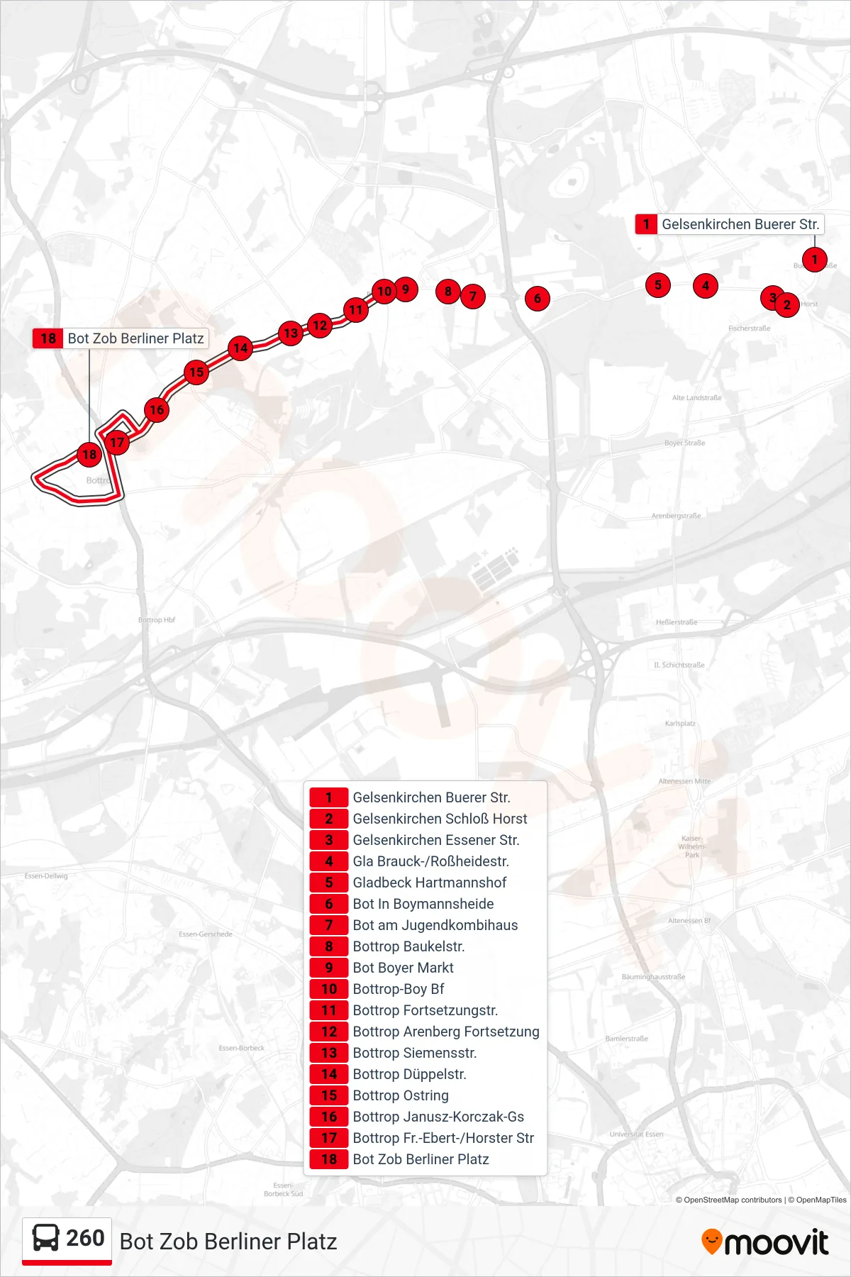 260 bus Line (Bot Zob Berliner Platz) route and stops on a map