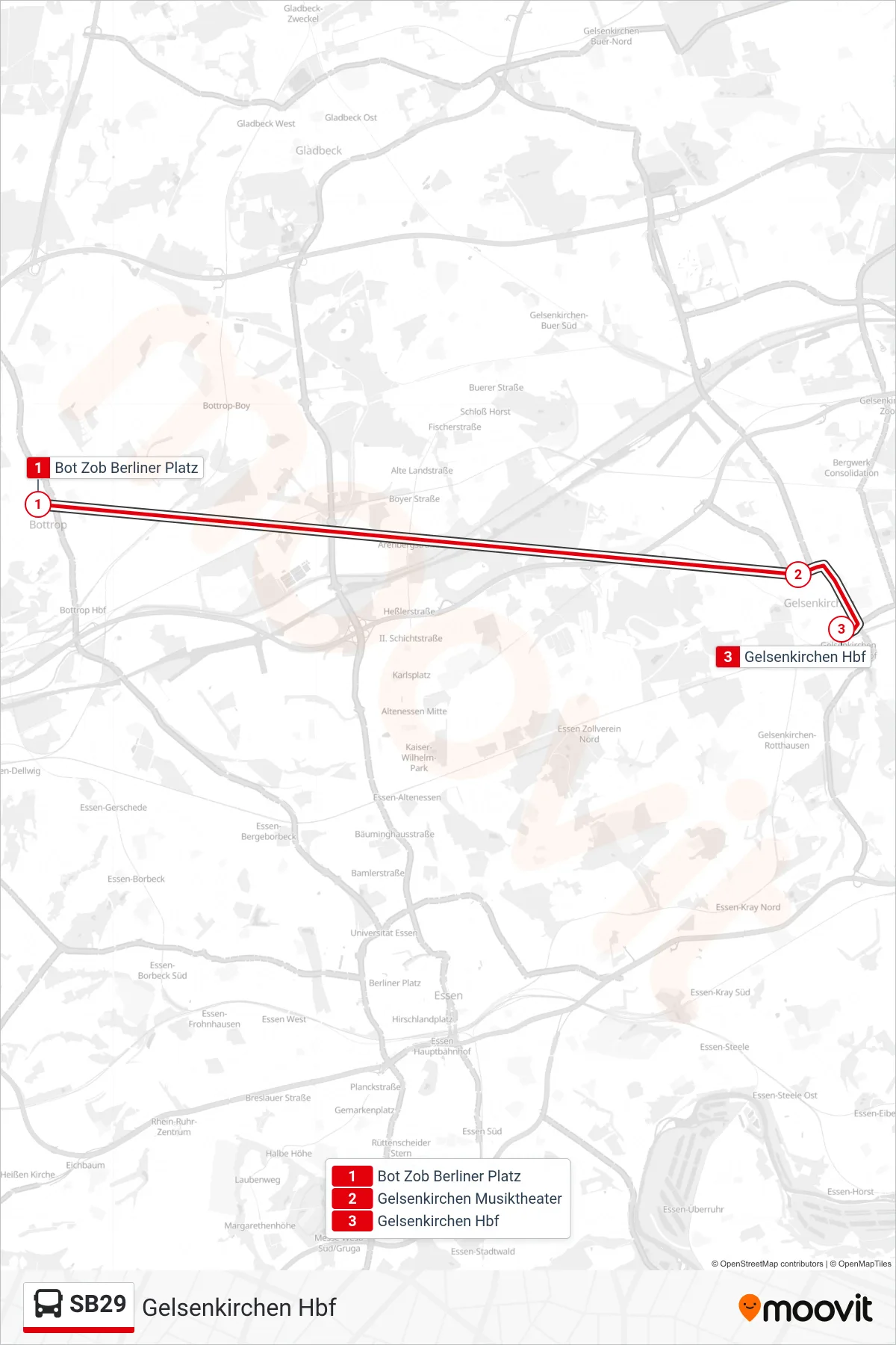 SB29 bus Line (Gelsenkirchen Hbf) route and stops on a map
