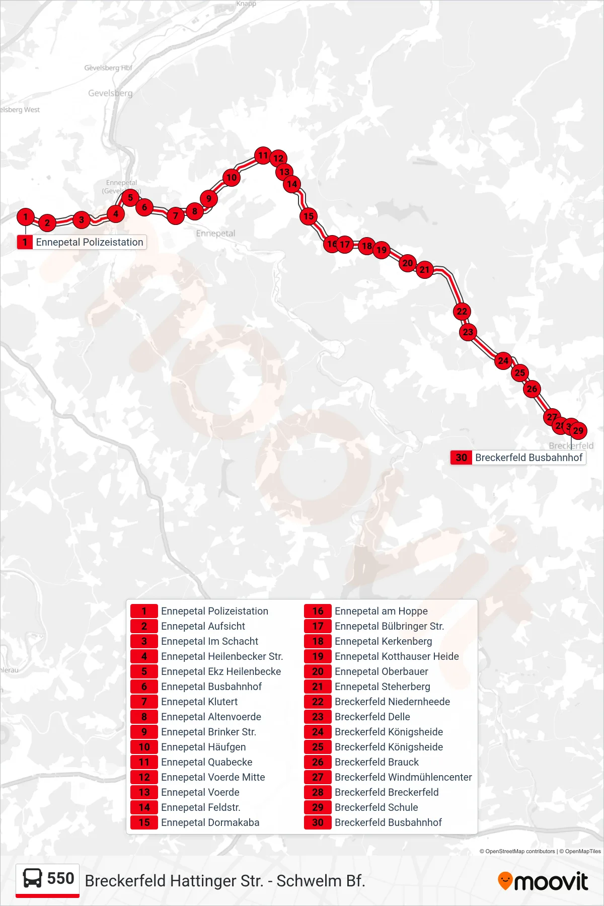 Linie 550 (Bus) Richtung Breckerfeld Busbahnhof: Route und Haltestellen auf der Karte
