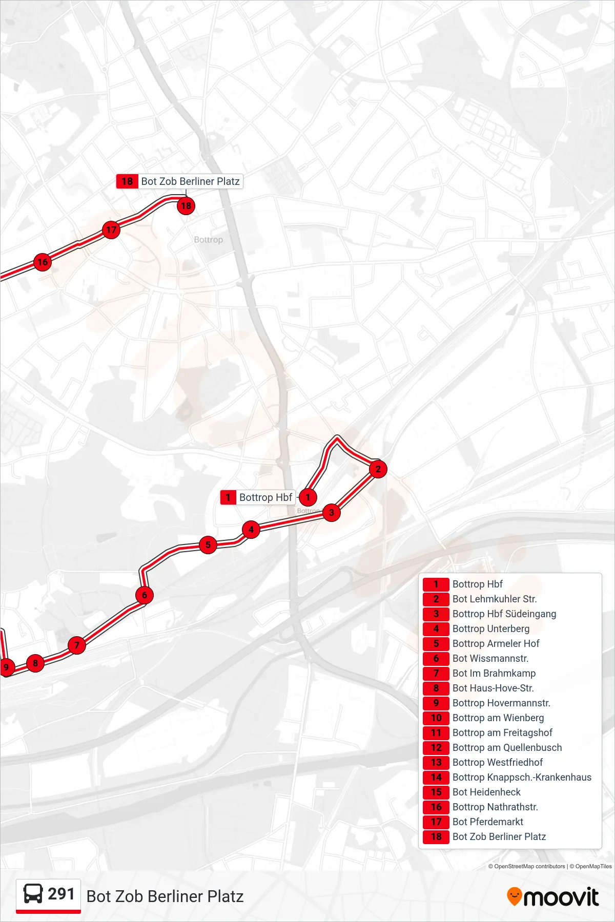Linie 291 (Bus) Richtung Bot Zob Berliner Platz: Route und Haltestellen auf der Karte
