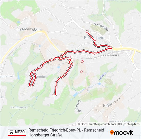 Автобус NE20: карта маршрута