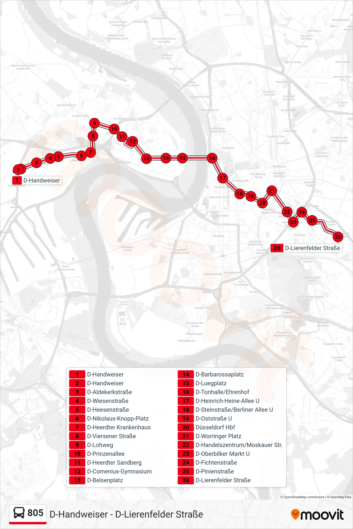 805 bus Line (D-Lierenfelder Straße) route and stops on a map