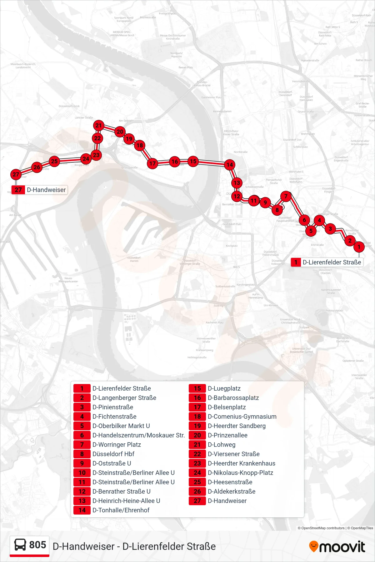 Linie 805 (Bus) Richtung D-Handweiser: Route und Haltestellen auf der Karte