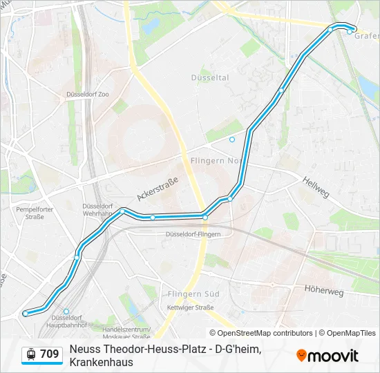 Трамвай 709: карта маршрута