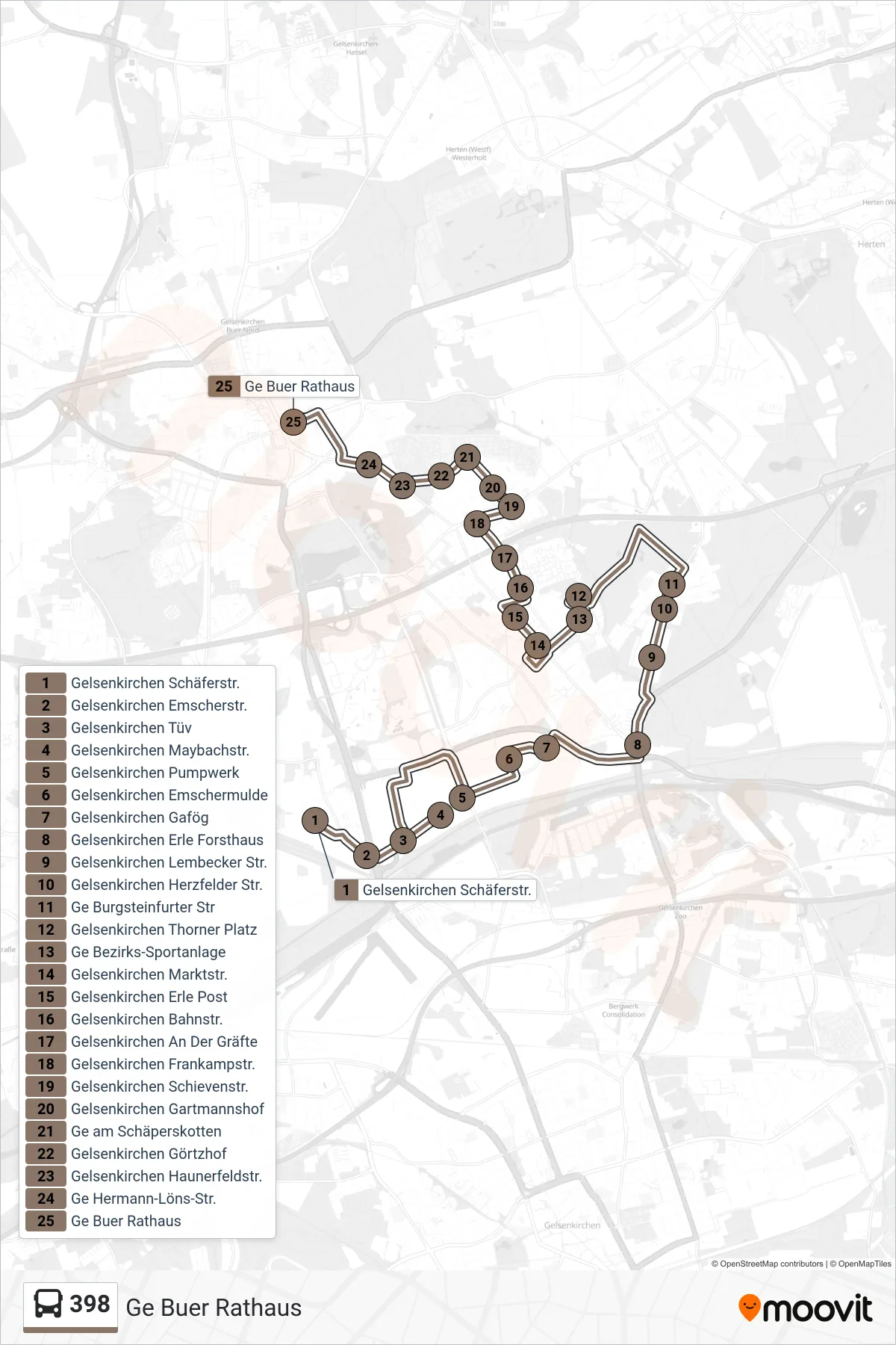 Linie 398 (Bus) Richtung Ge Buer Rathaus: Route und Haltestellen auf der Karte