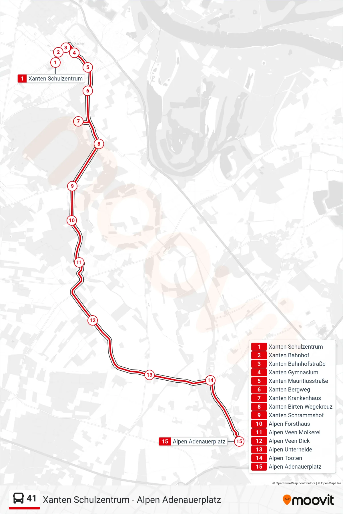 Linie 41 (Bus) Richtung Alpen Adenauerplatz: Route und Haltestellen auf der Karte