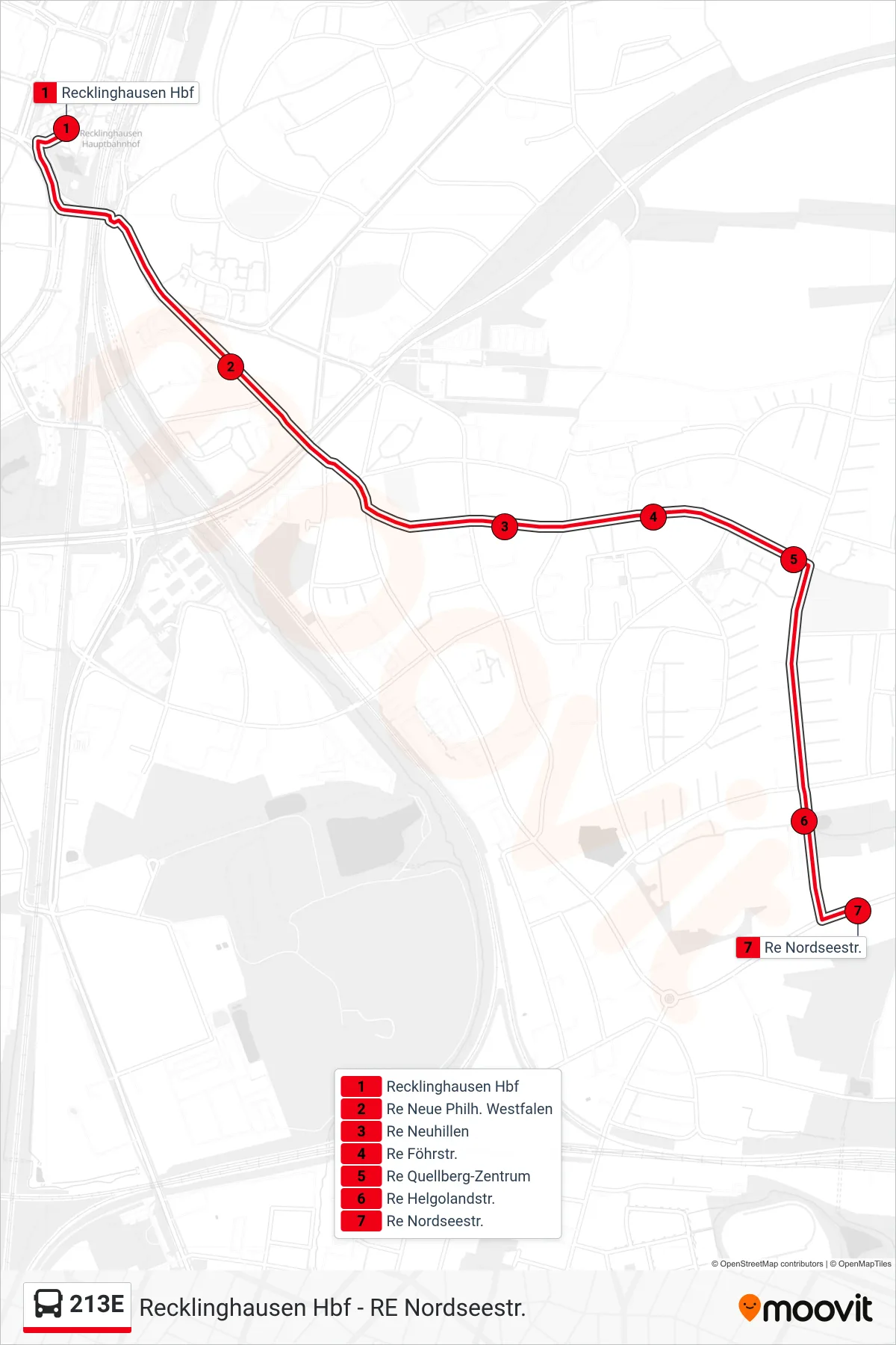 Linie 213E (Bus) Richtung Re Nordseestr.: Route und Haltestellen auf der Karte