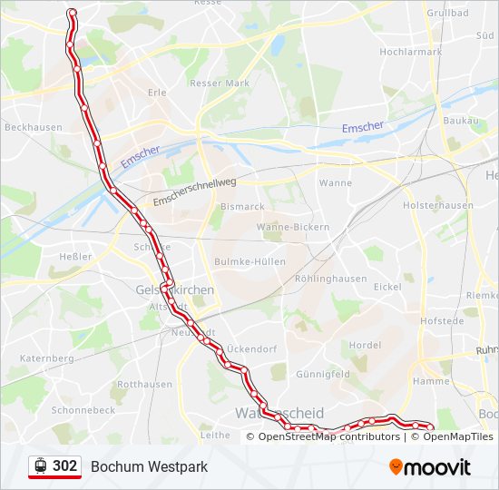 302 Route Fahrpläne, Haltestellen & Karten Bochum Westpark