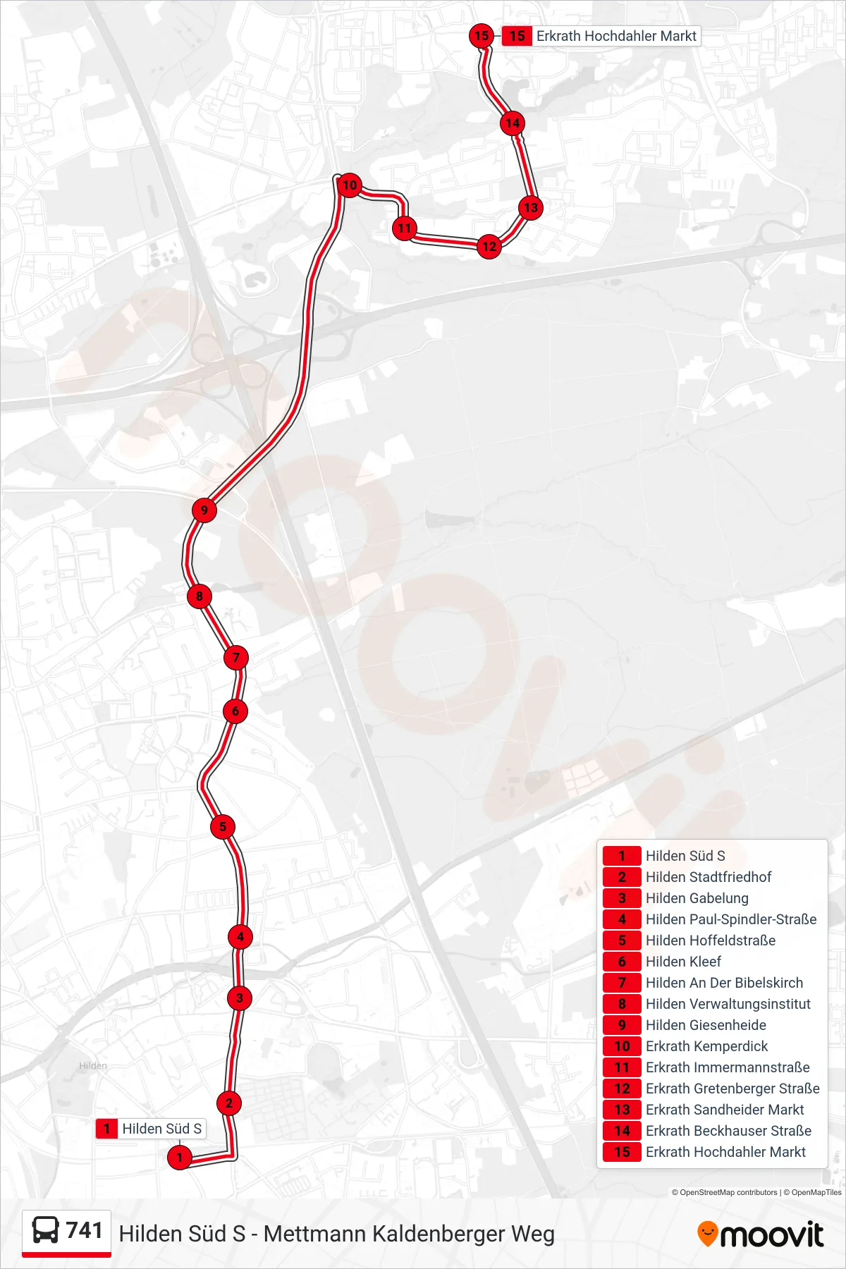 Linie 741 (Bus) Richtung Erkrath Hochdahler Markt: Route und Haltestellen auf der Karte