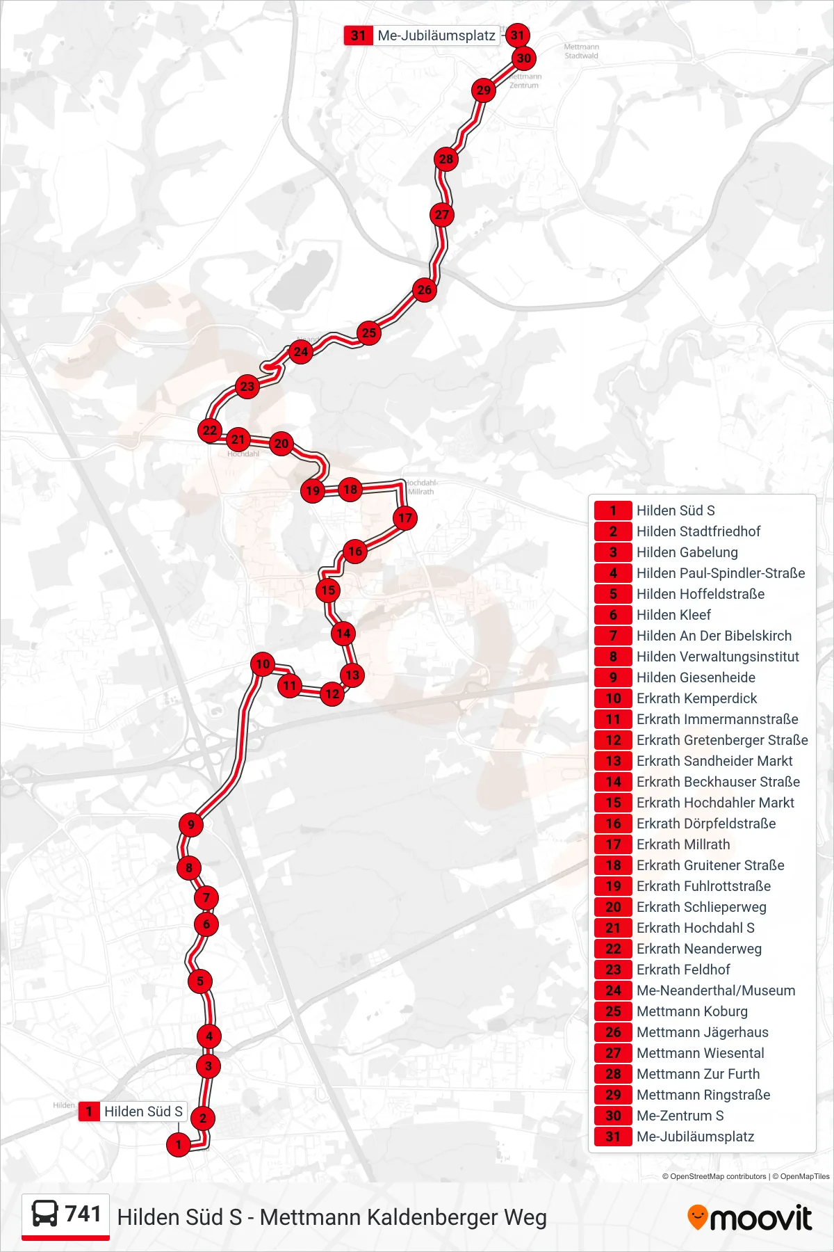 Linie 741 (Bus) Richtung Me-Jubiläumsplatz: Route und Haltestellen auf der Karte