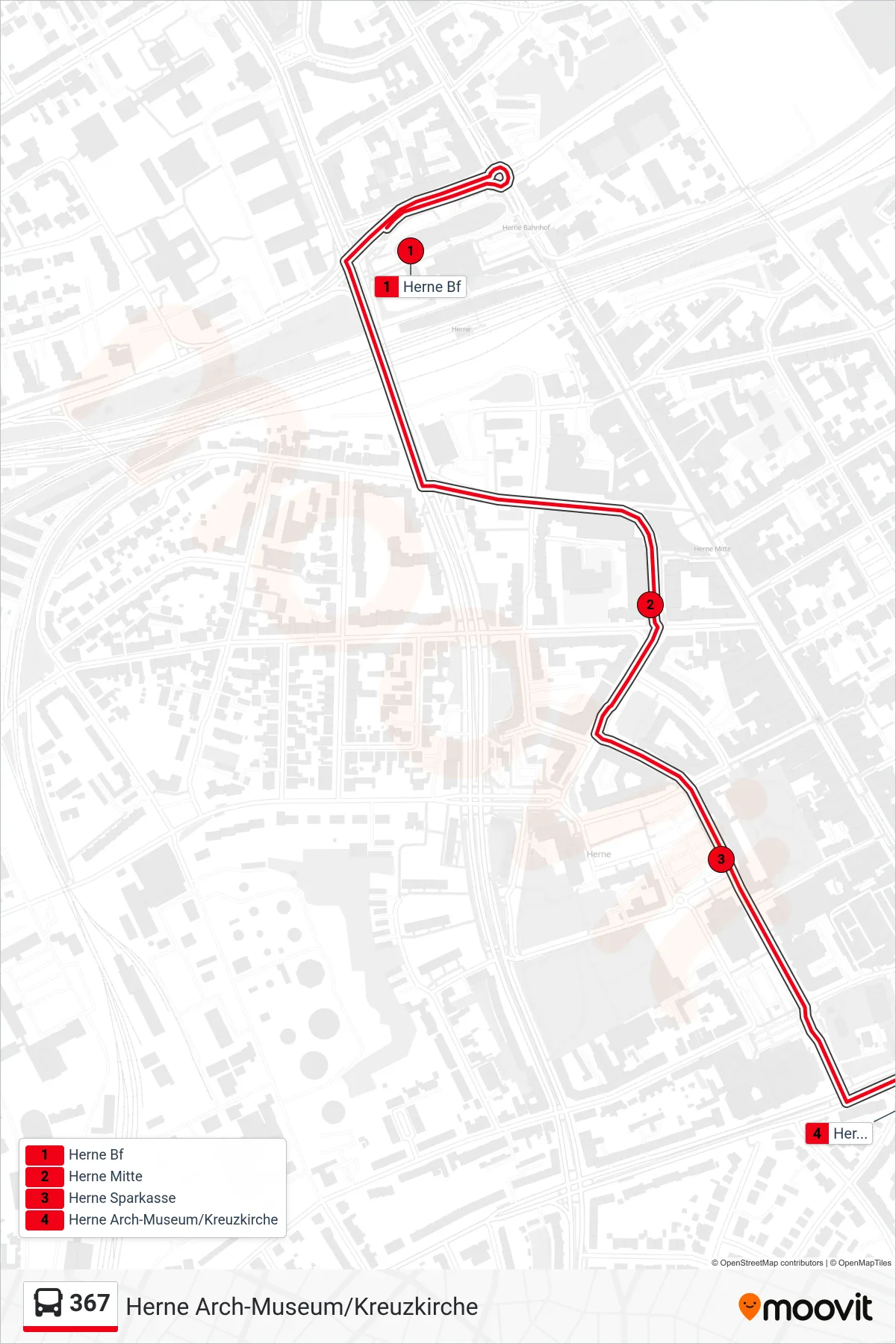 Linie 367 (Bus) Richtung Herne Arch-Museum/Kreuzkirche: Route und Haltestellen auf der Karte