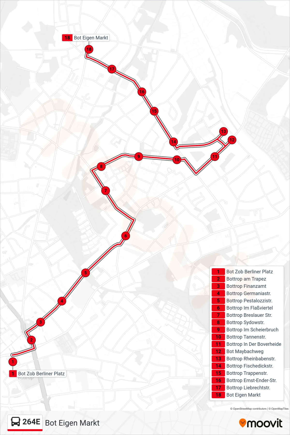 Linie 264E (Bus) Richtung Bot Eigen Markt: Route und Haltestellen auf der Karte