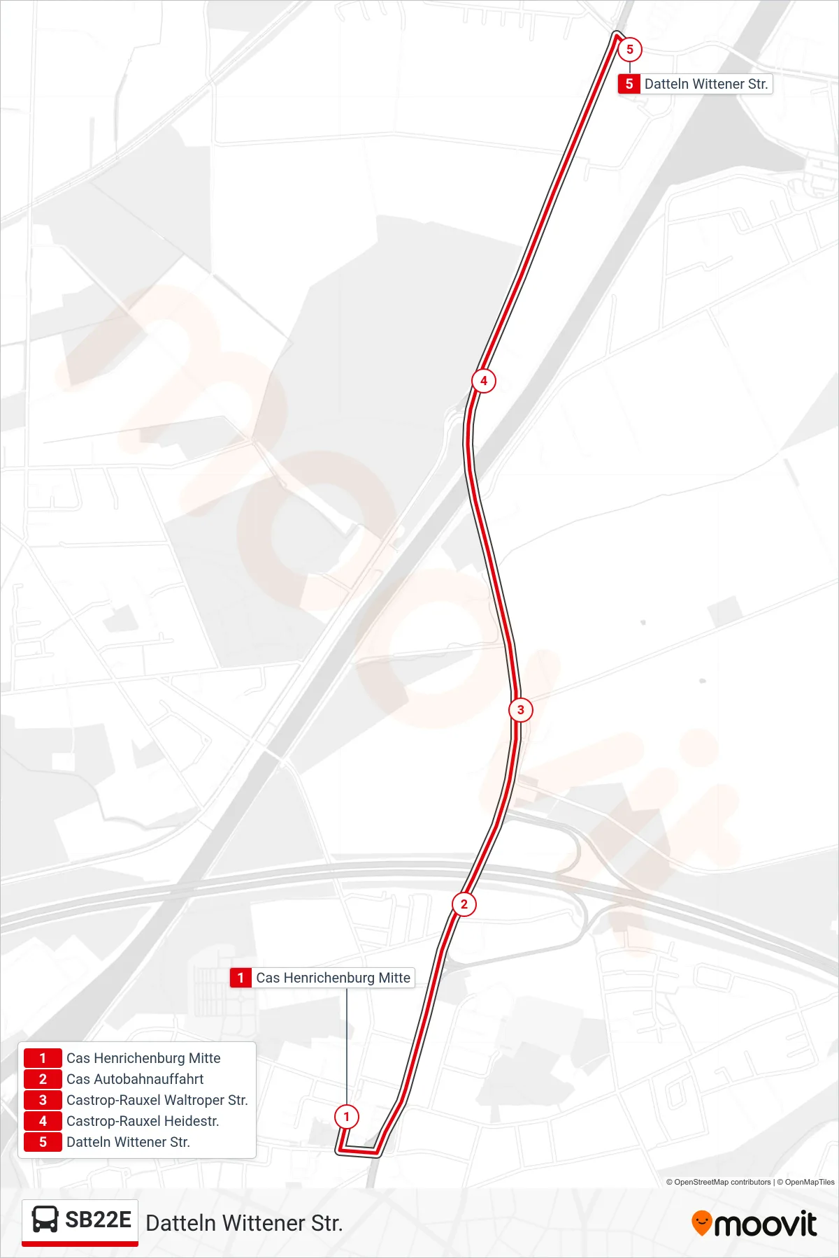 Linie SB22E (Bus) Richtung Datteln Wittener Str.: Route und Haltestellen auf der Karte