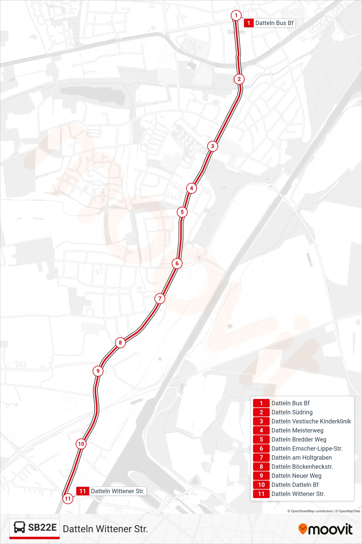 Linie SB22E (Bus) Richtung Datteln Wittener Str.: Route und Haltestellen auf der Karte