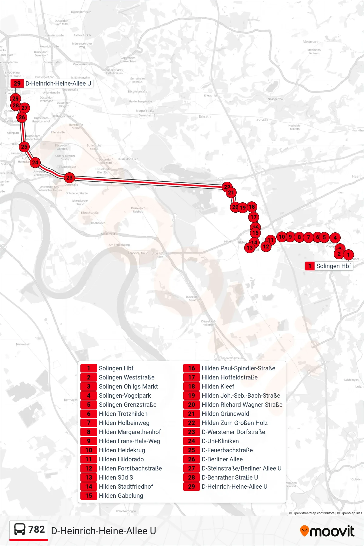 Linie 782 (Bus) Richtung D-Heinrich-Heine-Allee U: Route und Haltestellen auf der Karte