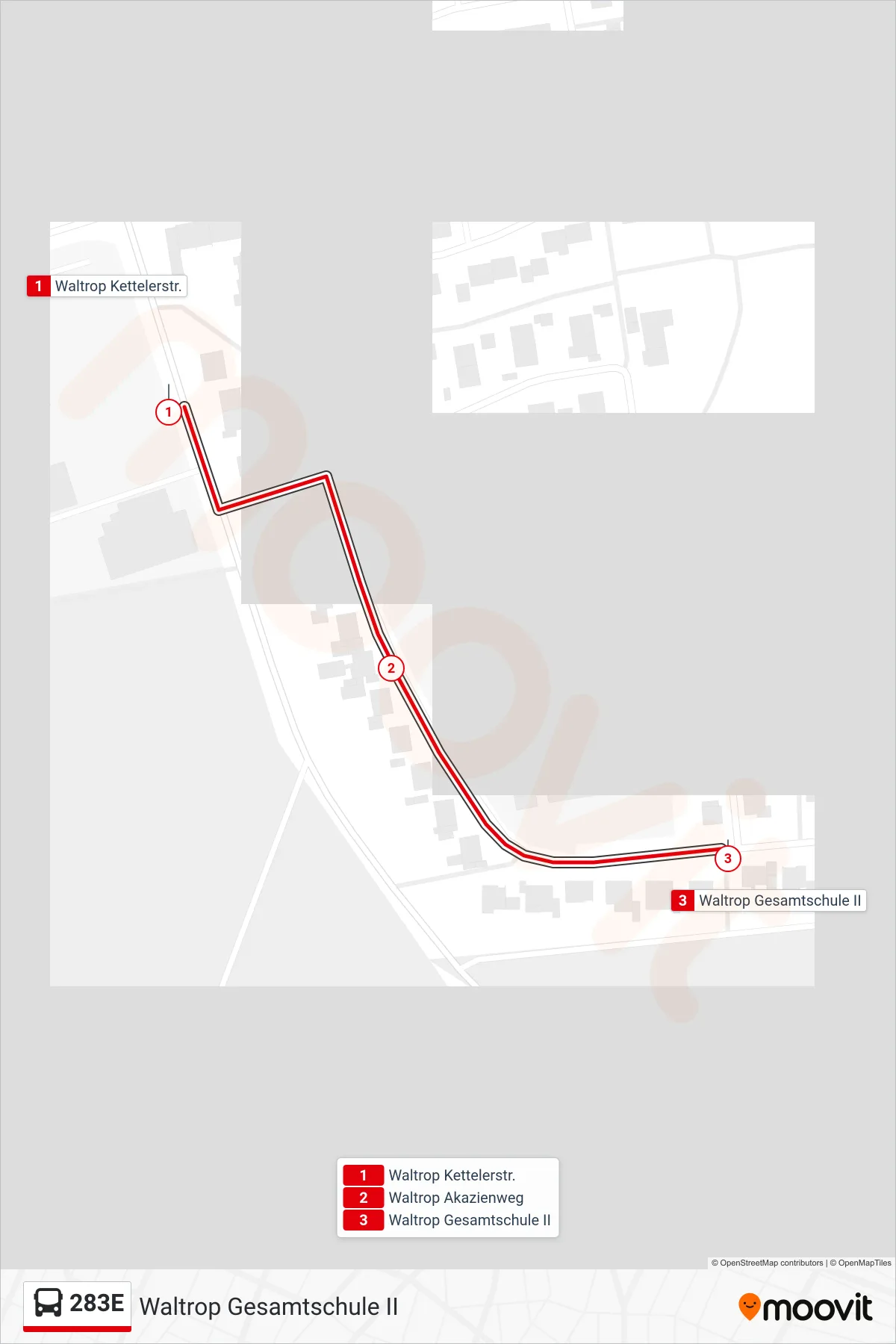 Linie 283E (Bus) Richtung Waltrop Gesamtschule II: Route und Haltestellen auf der Karte