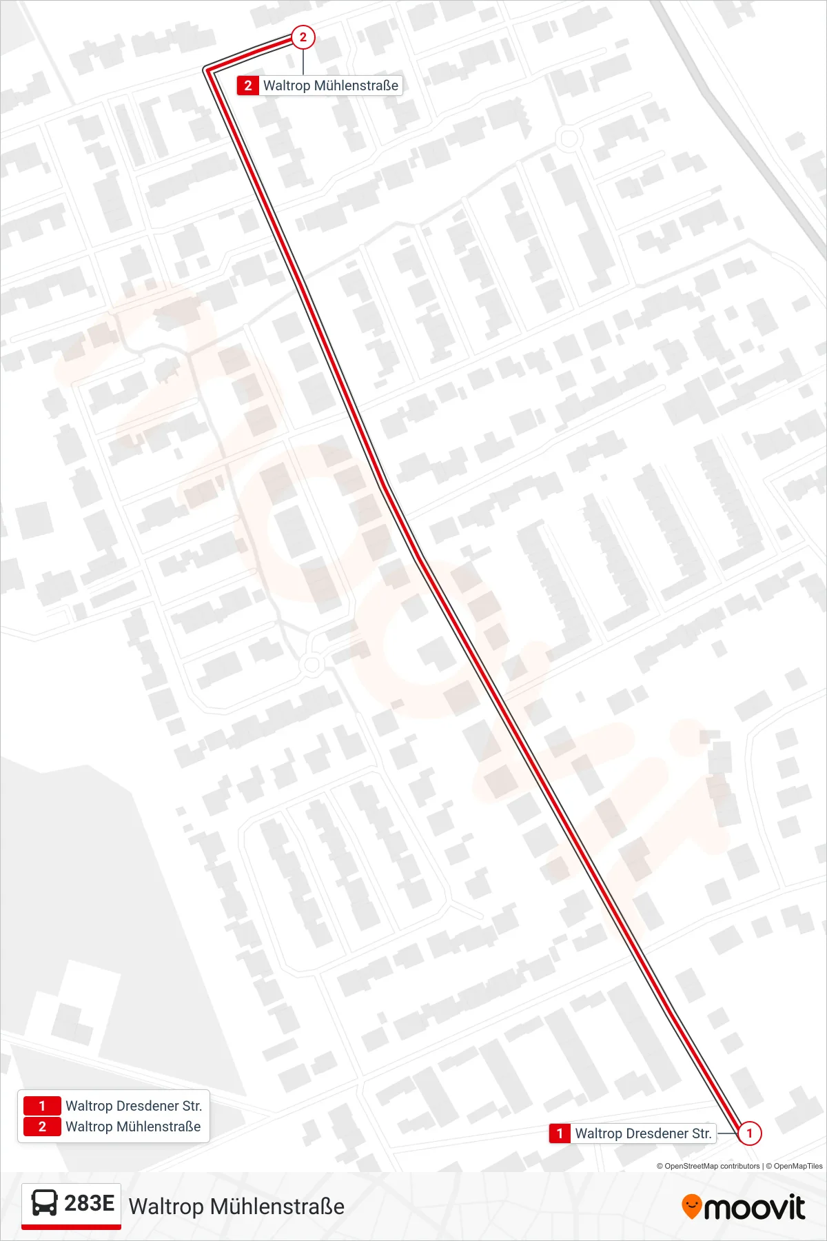 283E bus Line (Waltrop Mühlenstraße) route and stops on a map