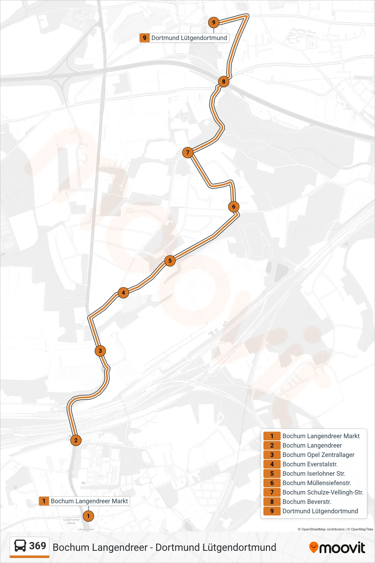 Linie 369 (Bus) Richtung Dortmund Lütgendortmund: Route und Haltestellen auf der Karte