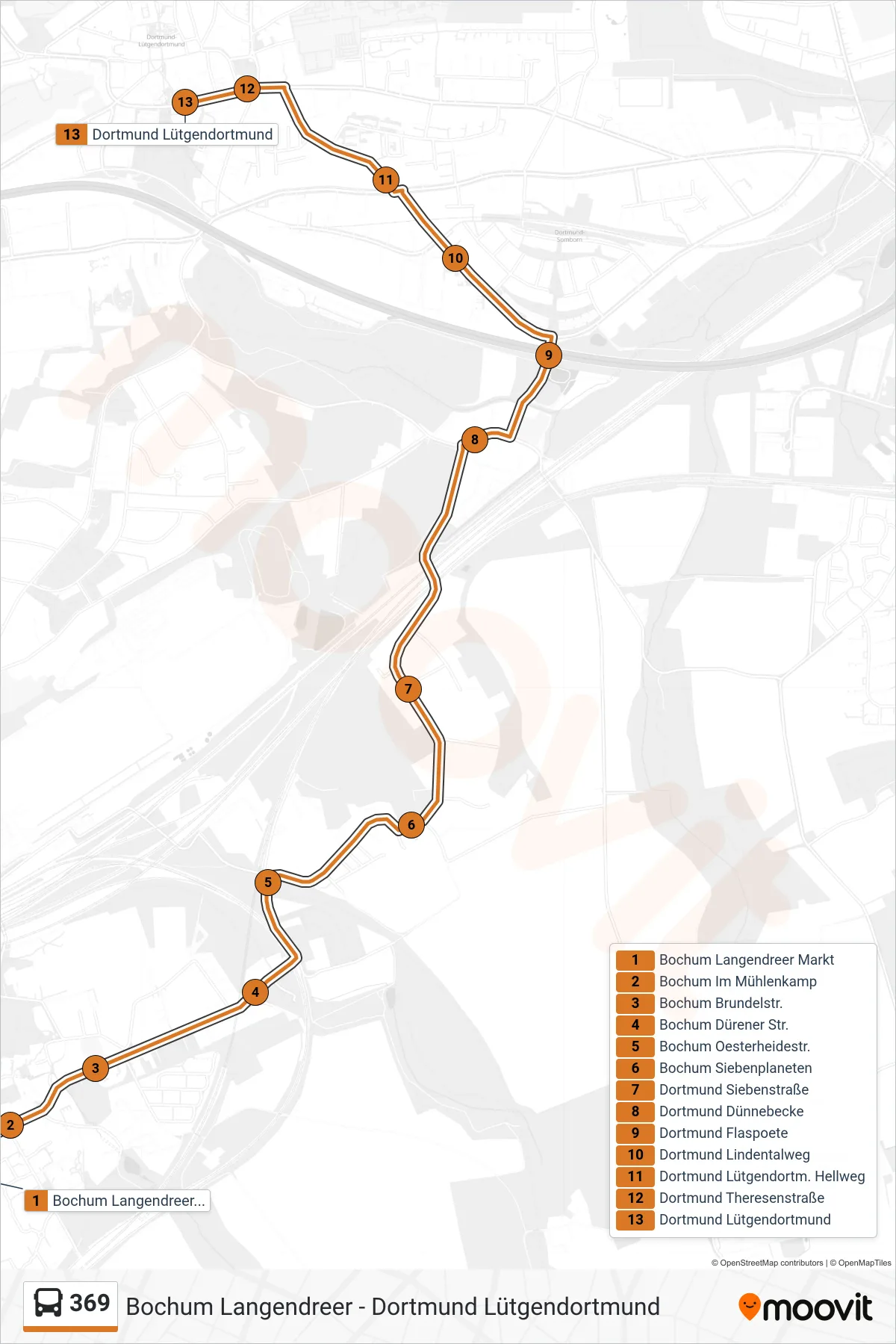 Linie 369 (Bus) Richtung Dortmund Lütgendortmund: Route und Haltestellen auf der Karte