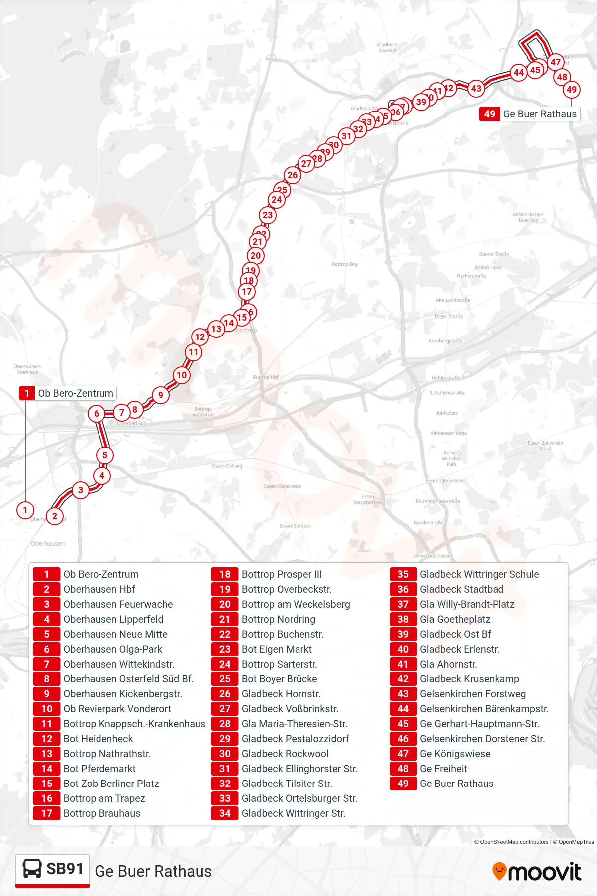 SB91 bus Line (Ge Buer Rathaus) route and stops on a map