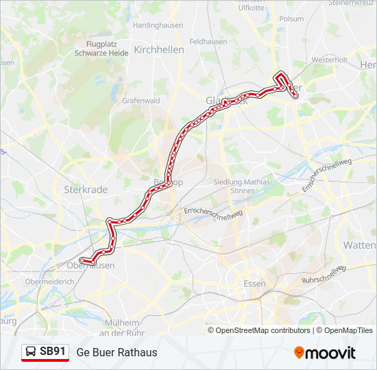 Buslinie SB91 Karte