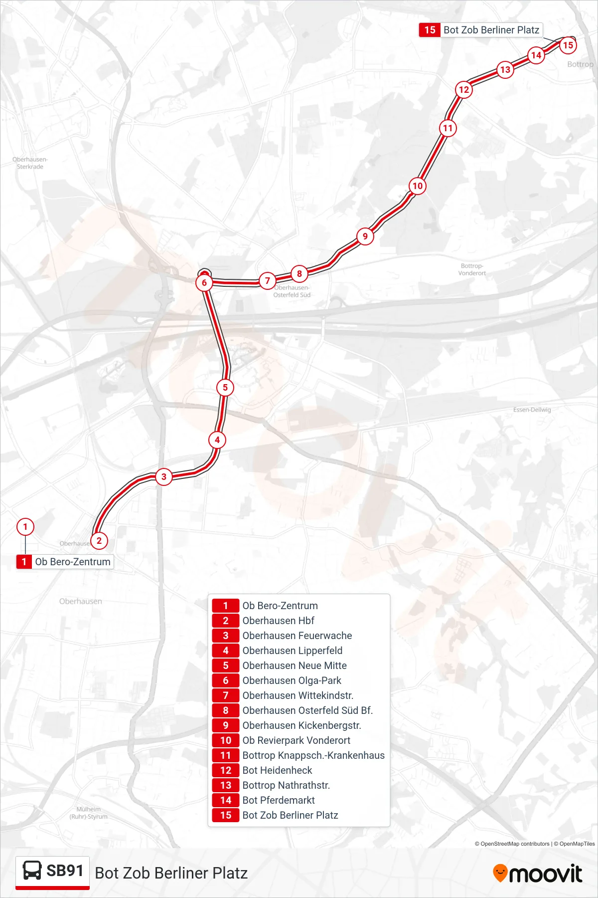 SB91 bus Line (Bot Zob Berliner Platz) route and stops on a map