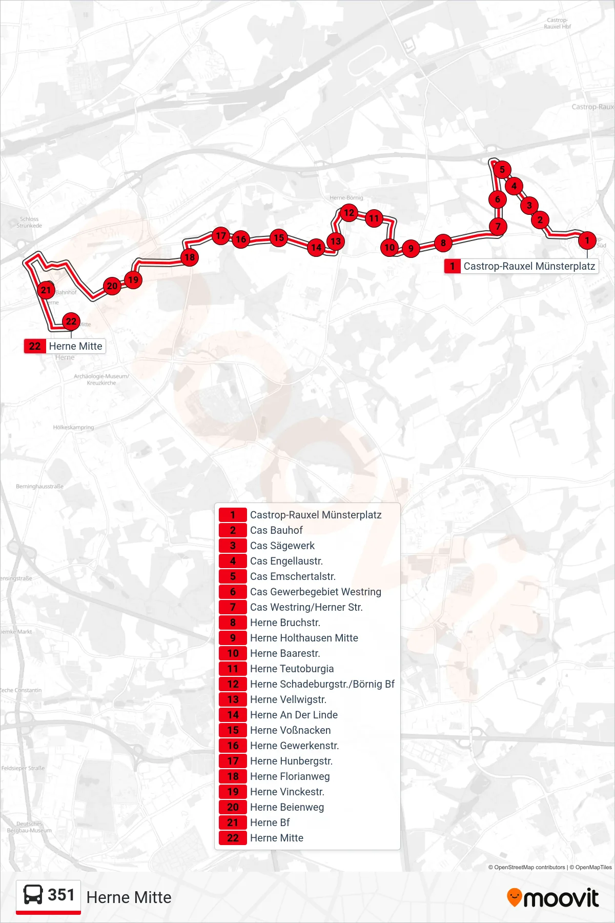 Linie 351 (Bus) Richtung Herne Mitte: Route und Haltestellen auf der Karte